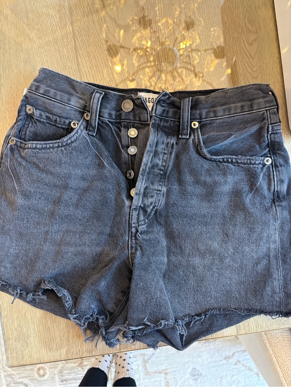 Agolde Black Washed High-Rise Button-Front Jean Shorts